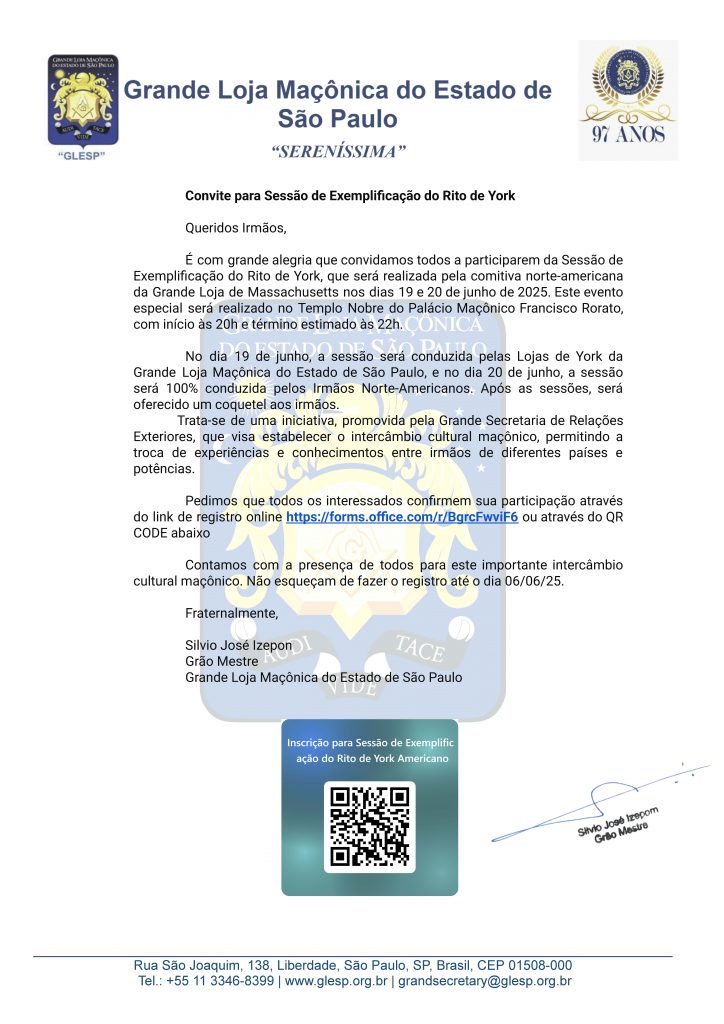 Convite para Sessão de Exemplificação do Rito de York