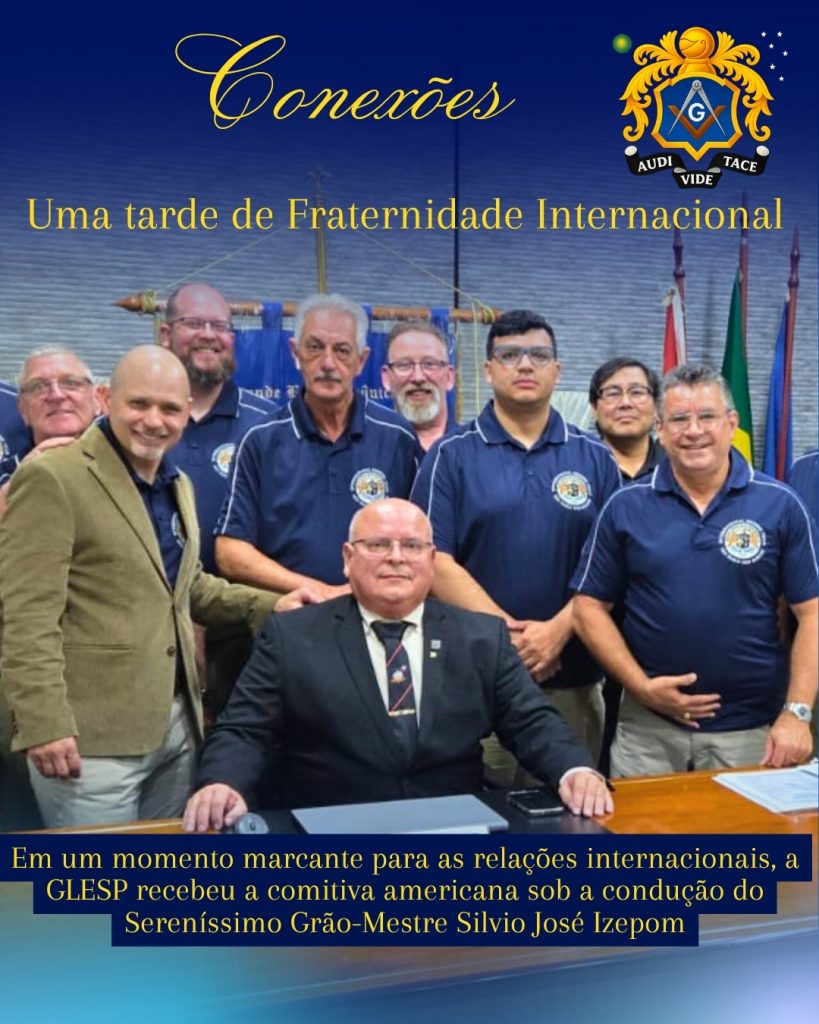 Foto do encontro do Grão-Mestre Silvio José Izepom com uma distinta comitiva da Maçonaria norte-americana