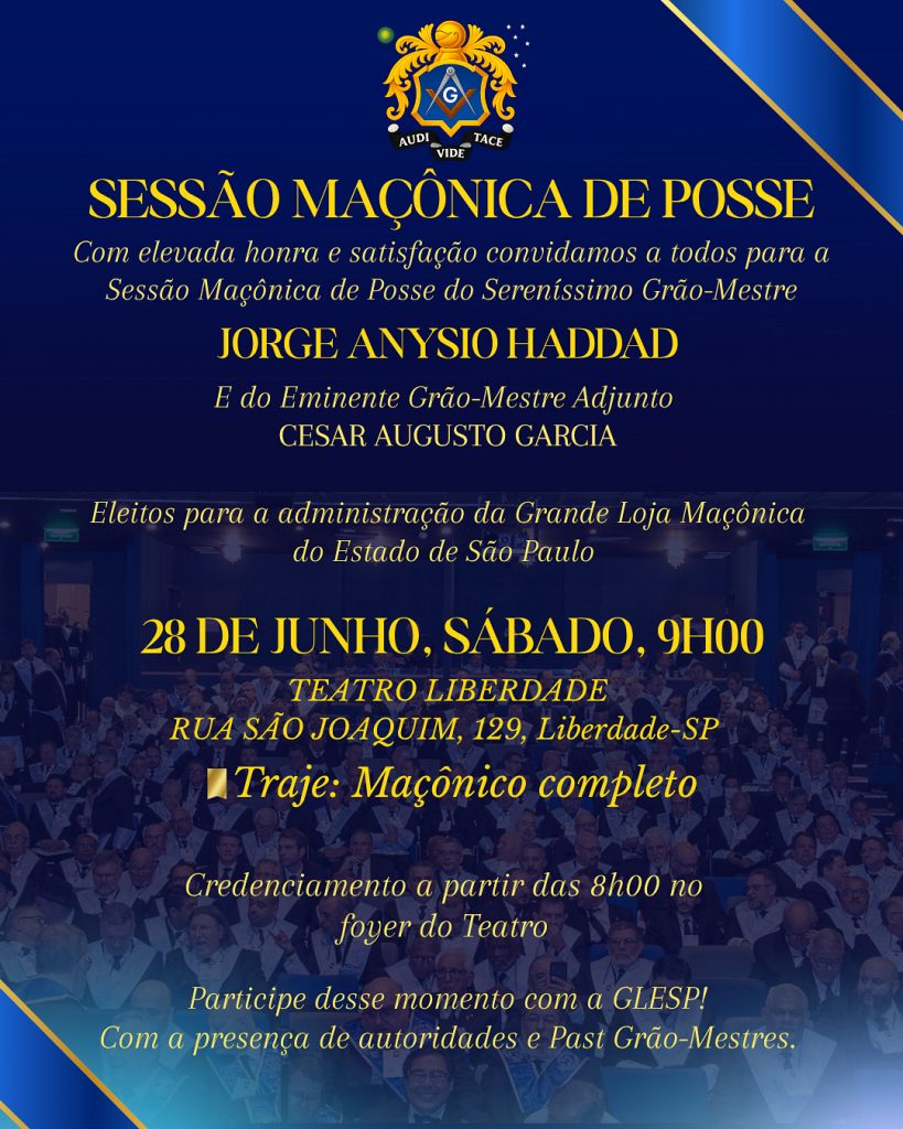 Convite sessão de posse do Grão Mestre Jorge Haddad